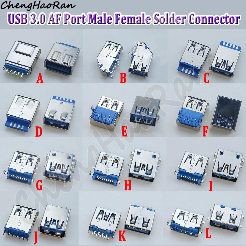 

2 Pcs USB 3.0 USB 3.0-AF AM Port Male Female Solder Jack PCB Receptacle Connector For USB Interface Port 90/180 Degree Connector