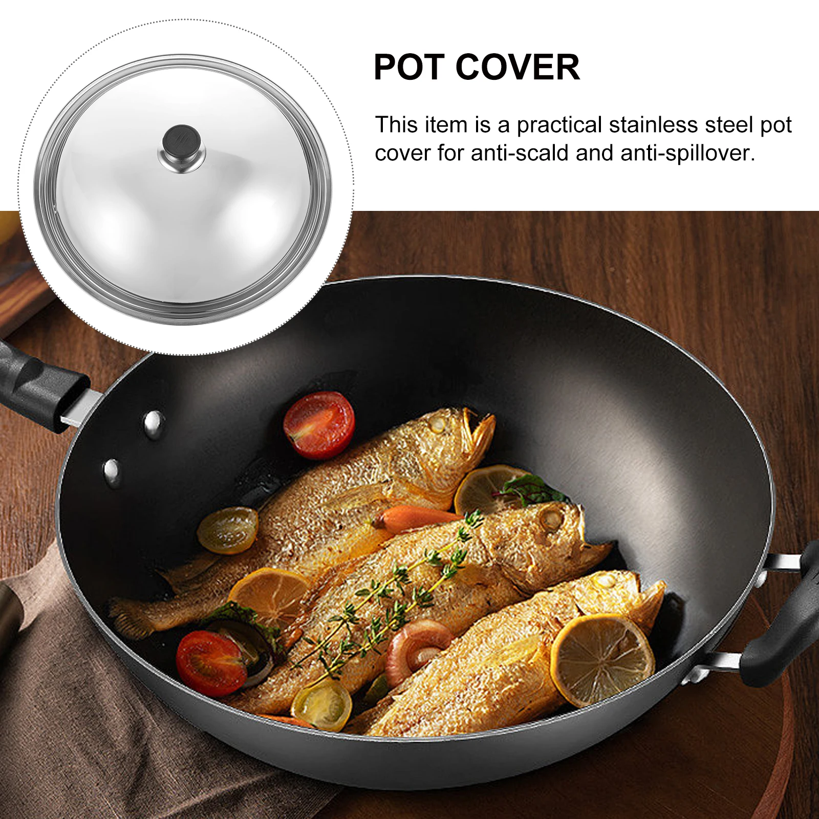 

Stainless Steel Pot Cover 34cm Multifunction Anti-Scald Spill-Proof Lid Cooking Tool Kitchen Gadget Steam Retainer Splash Guard