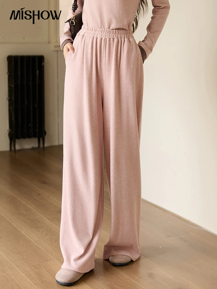 MISHOW イラスティックウエストカジュアルパンツ 2025 秋冬 無地 フルレングスパンツ ルーズワイドレッグパンツ オフィスレディ MXE89K1119