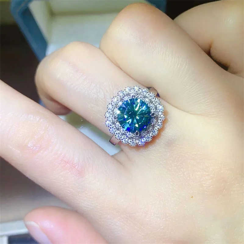 أحجار كريمة SACE GRA حلقة مويسانيتي معتمدة للنساء ، فضة إسترليني ، خواتم ذهب أبيض عيار 18 قيراط ، مجوهرات راقية ، لون D ، 2 قيراط