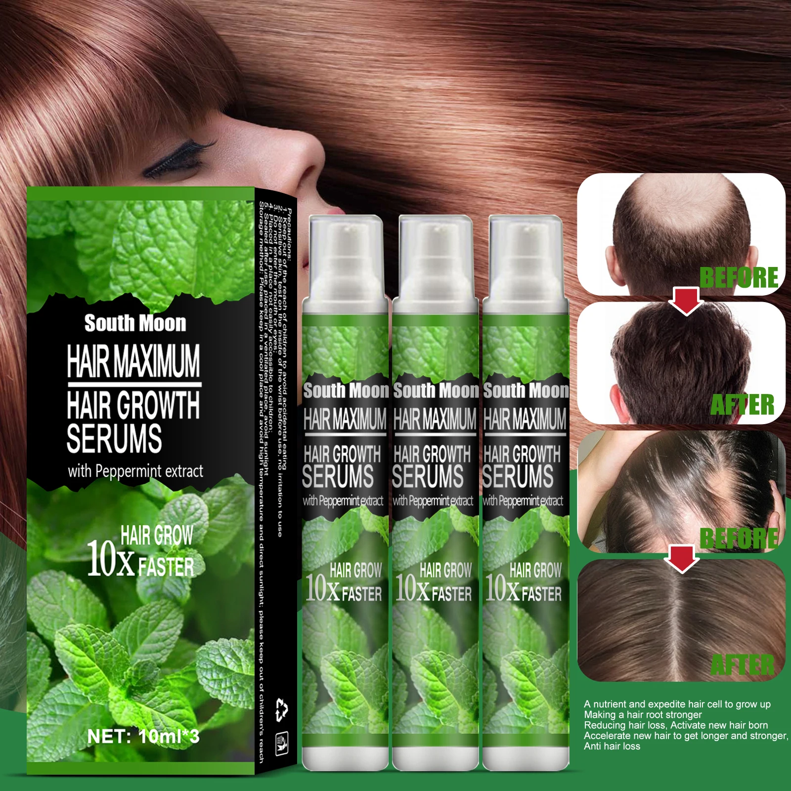 South Moon Peppermint Long Hair Spray Hair Loss Prevention Liquid Hairline Thick hair Herbal treatment Essential oil