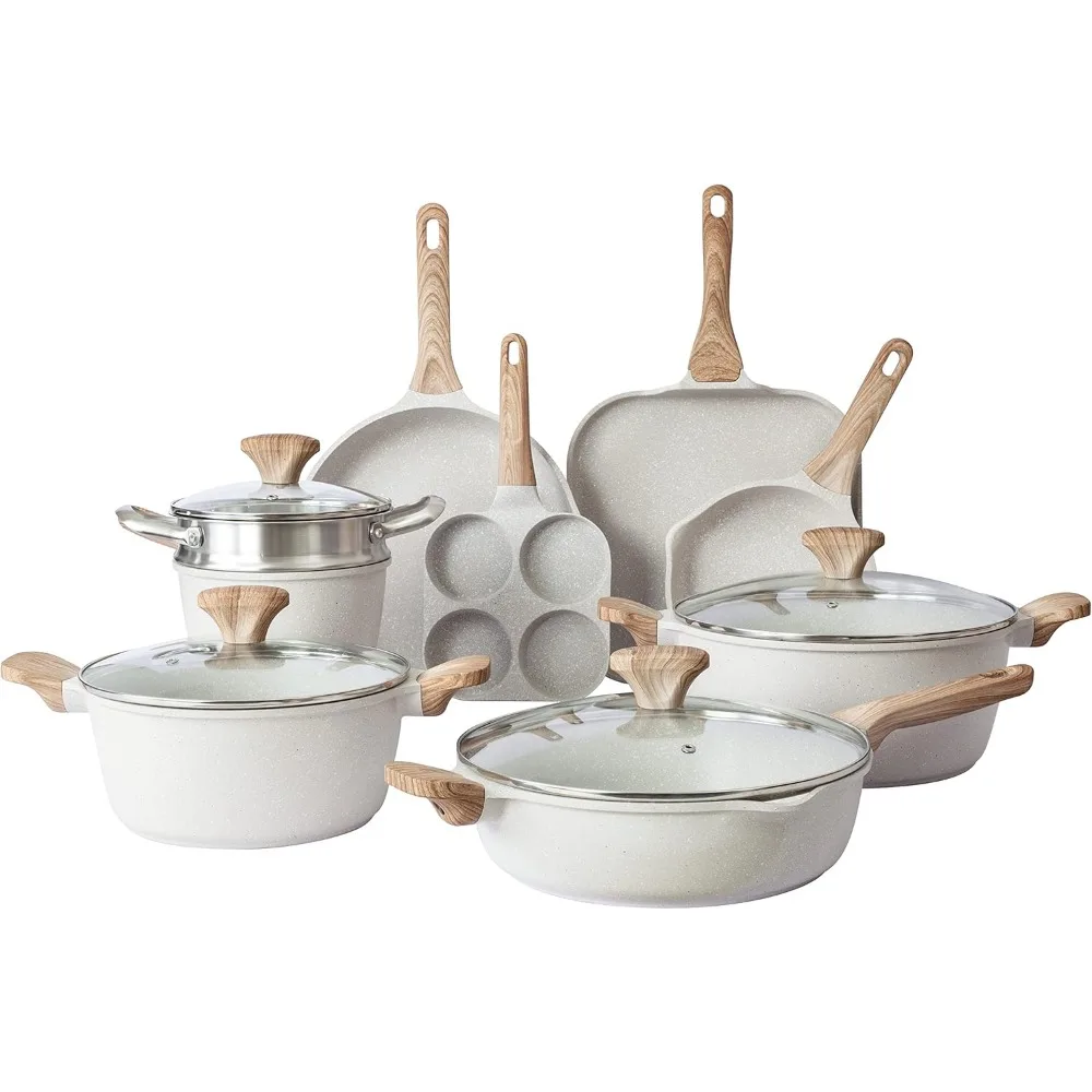 

Country Kitchen Non-Stick Cast Aluminum Cookware Set - Durable Kitchen Cookware for Everyday Cooking, Cream, 13 Pc.