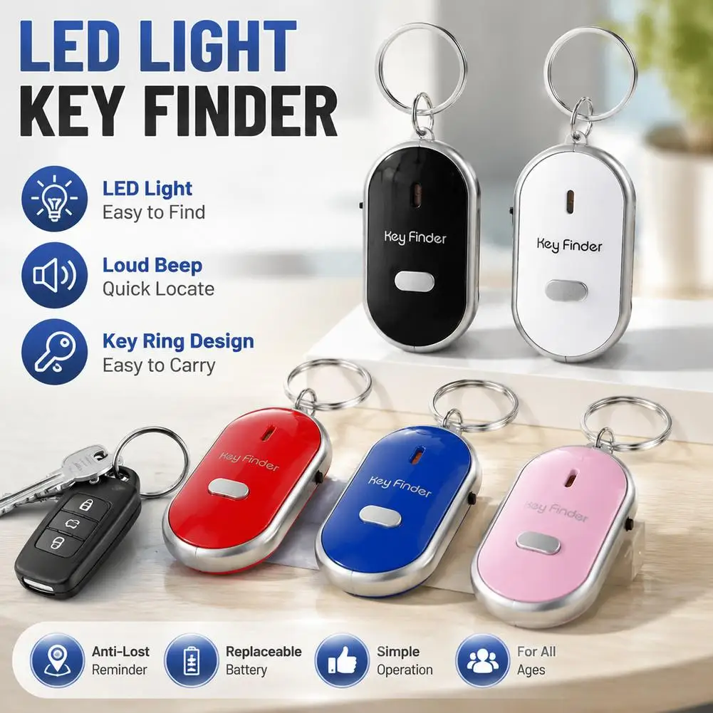 Mini LED Light Key Anti-Loss Alarm Device Wireless Key Finder Flashing Beeping Remote Kids Key Bag Wallet Locators Keychain
