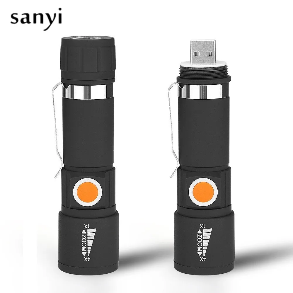 New USB LED Flashlight Rechargeable LED Torch Light Lanterna XPE LED 3 Mode Zoom Focus LED USB Torch Lamp Handy Flash Light