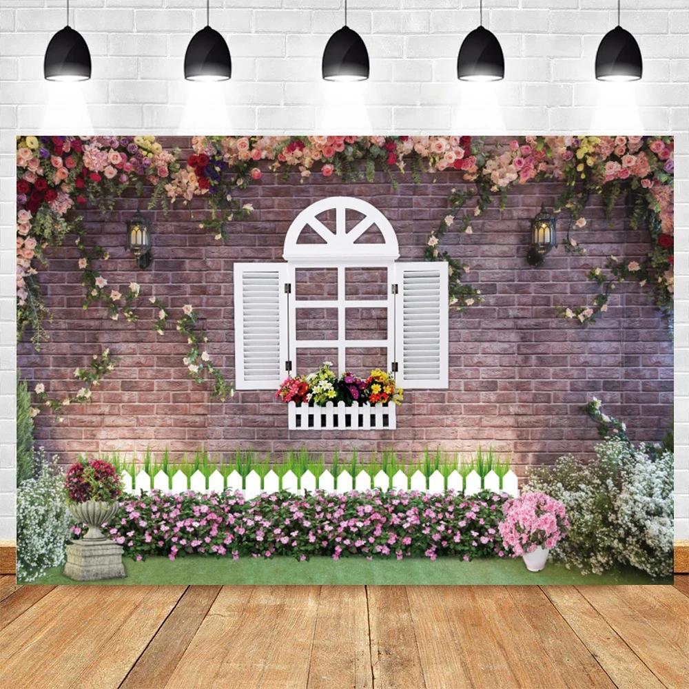 

Wedding Scene Brick Wall Photocall Backdrop Birthday Flower Window Party Decor Photographic Photography Background Photo Studio