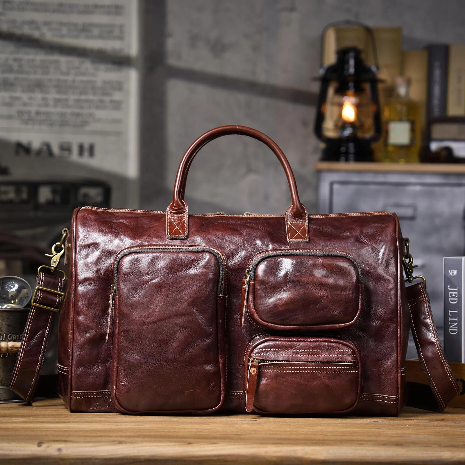 PNDME business casual luxury genuine leather men's large-capacity briefcase retro cow leather handbag multifunctional travel bag