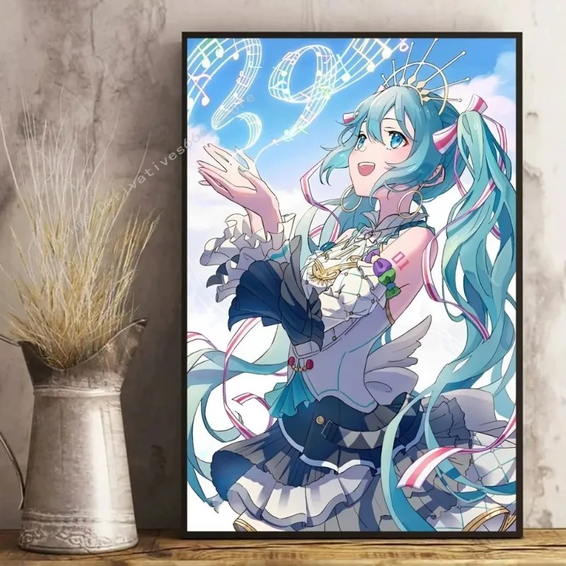 Anime H-Hatsunes M-MikU Magazine Classic Anime Poster Self-adhesive Retro Kraft Paper Sticker DIY Vintage Decorative Painting