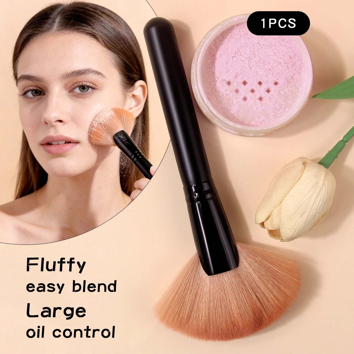 1 piece high-quality soft fan-shaped blush brush, contour brush, setting brush, precise and natural makeup brush, cosmetic tool