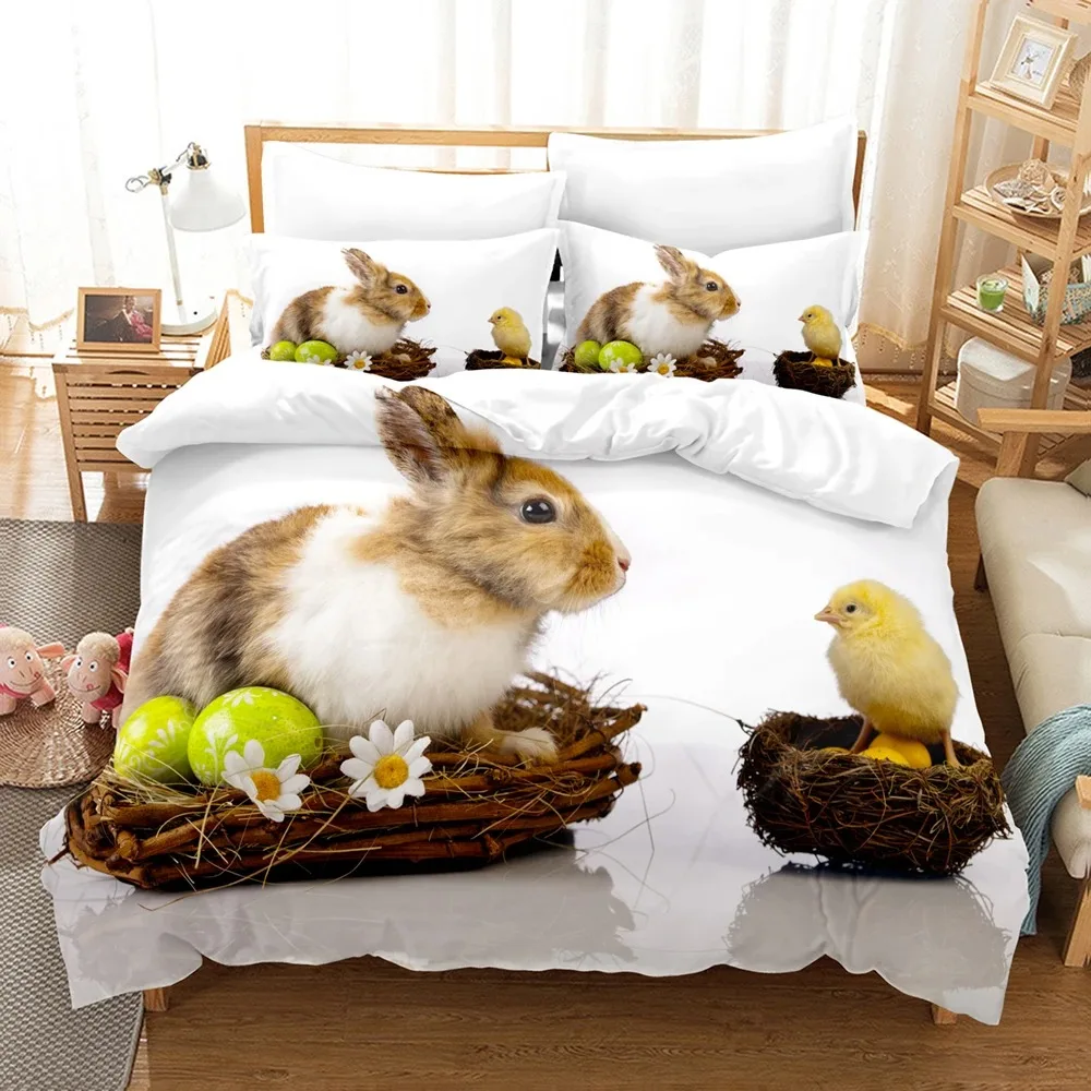 3D The Rabbit Bedding Sets Duvet Cover Set With Pillowcase Twin Full Queen King Bedclothes Duvet Cover