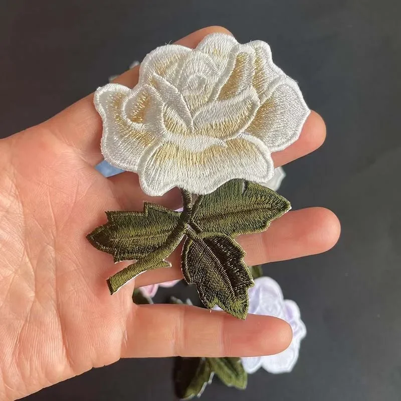 8.5*6.5CM Fabric Flowers Iron On Stickers,Blooming Roses Branch Embroidery Applique Patches Thermocollant For Clothing,Cheongsam