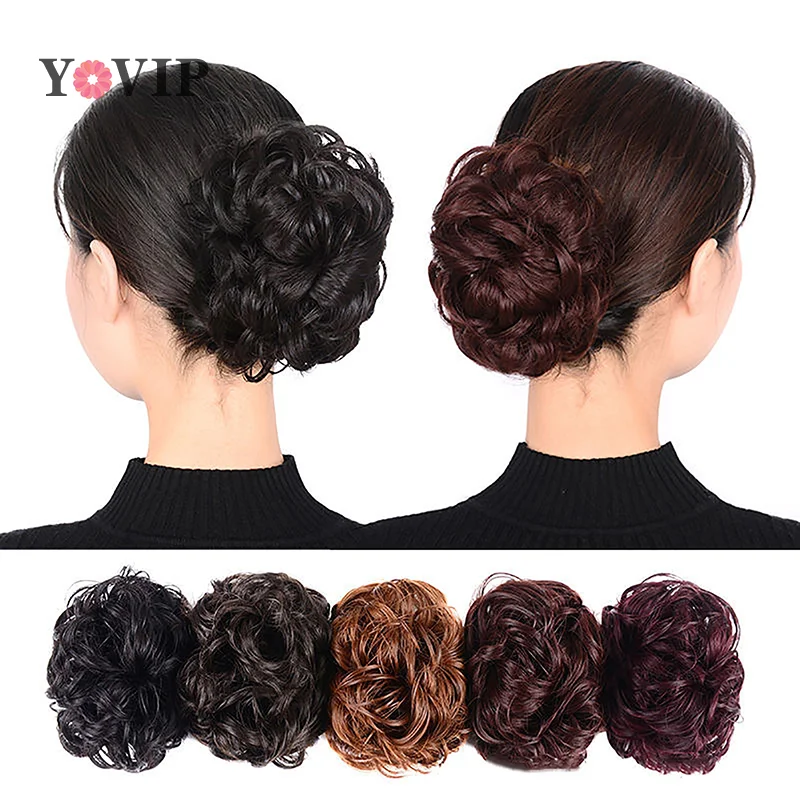 Bloem Knop Hoofd Pruik Klauw Clip In Haarstuk Vrouwen Rommelig Krullend Kort Synthetisch Haar Extensie Chignon Donut Roller Styling Tool