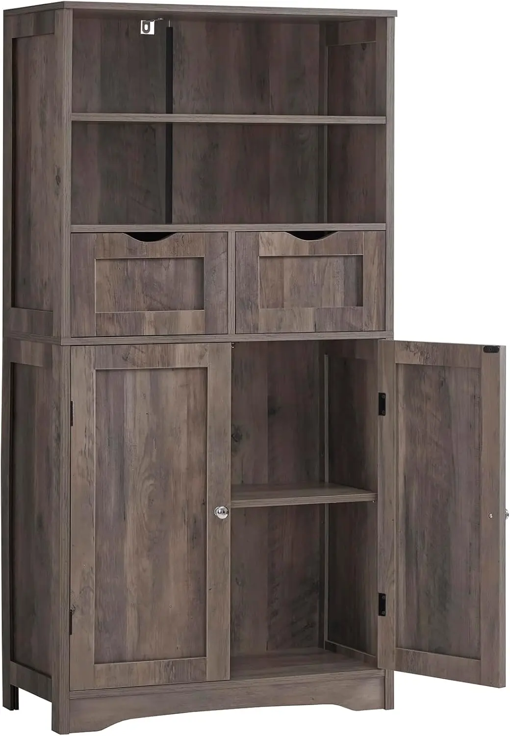 

Tall Storage Cabinet with 2 Drawers & Adjustable Shelves, Bathroom Cabinet with Doors, Cupboard, Entryway, Rustic Gray