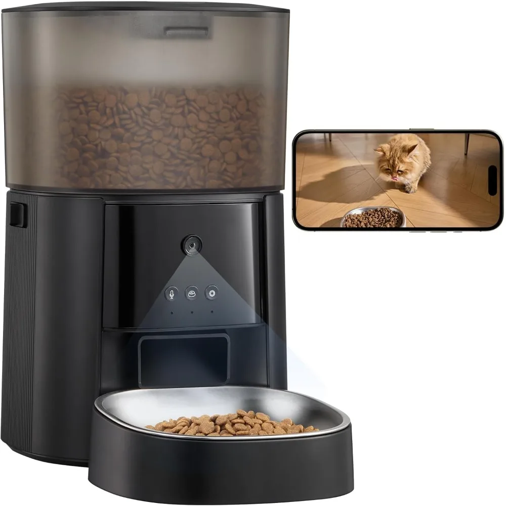 

Automatic Cat Feeder with Camera & Voice Interaction, WiFi/App Control, 4L Dry Food Dispenser for Cats & Dogs
