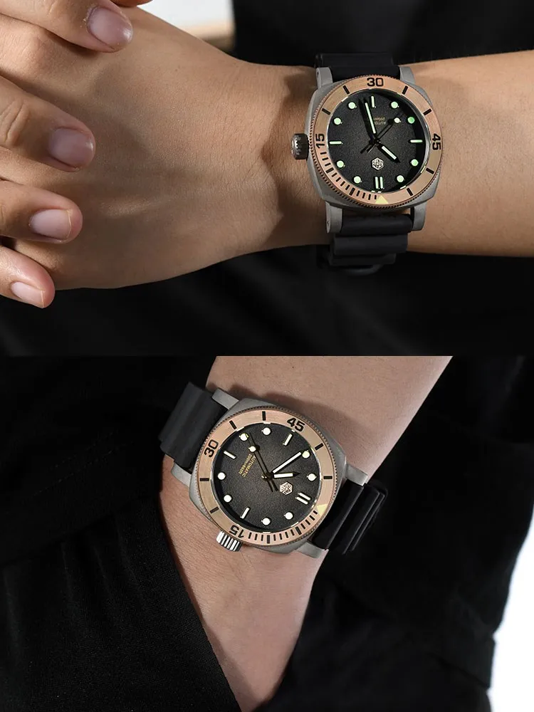 San Martin 42mm Titanium Men Diver Watch Bronze Bezel Sport Waterproof Automatic Mechanical Wristwatch Sapphire Luminous SN0125