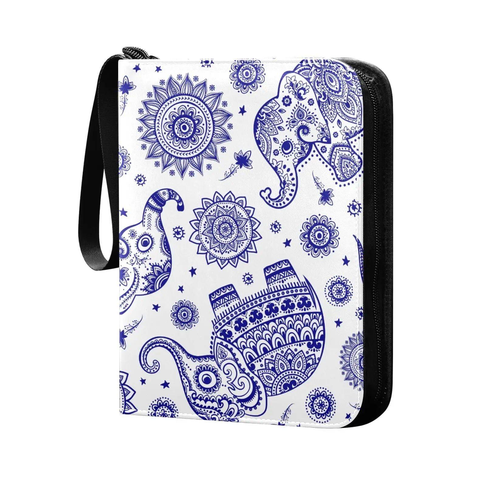 

Elephant Mandala Blue 4 Pocket Cards Binder, 400 Double Sided Pocket Album for Sport Game Cards, Unique Card Collection Storage