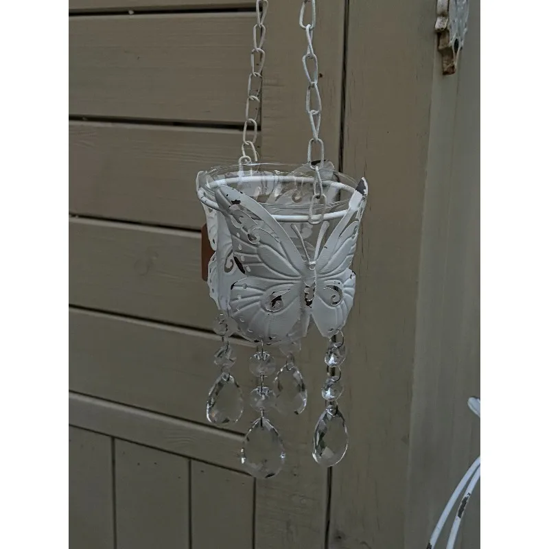 Butterfly glass bottle hanging bottle wrought iron chain hanging old succulent vase mini hanging water plant flower device