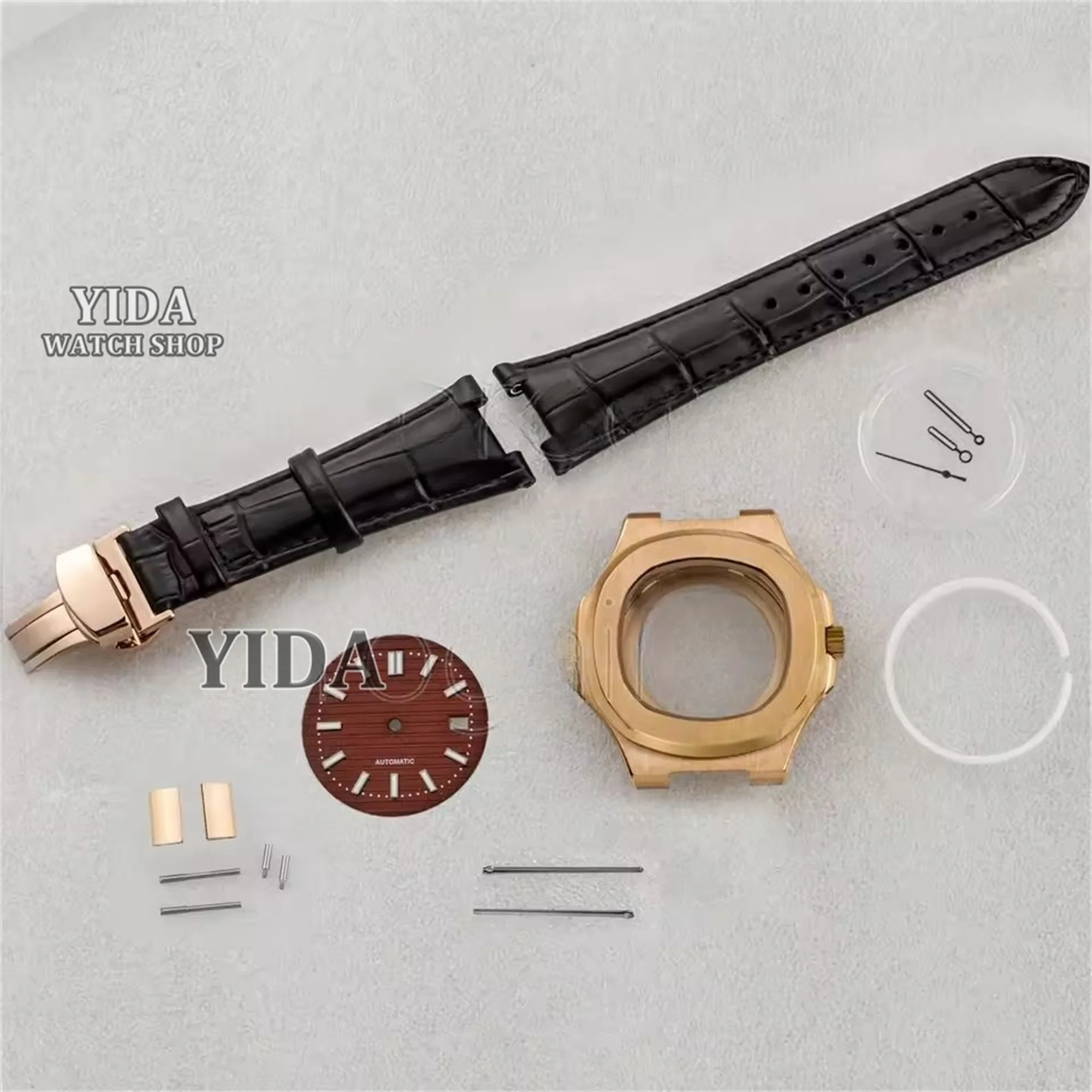 41mm NH35 Case Genuine Leather Strap 316L Stainless Steel Watch Case Dial hands Waterproof Case Fit Nautilus NH35 Movement Parts