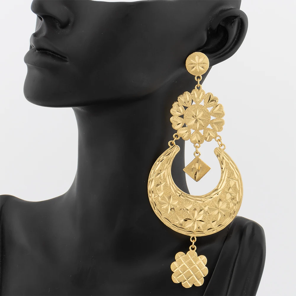 18K Gold Plated Luxury Drop Earring For Wedding African Party Banquet Jewelry Gift Dubai Big Copper Tassel Earrings Daily Wear