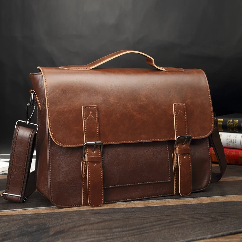 Cavalo Louco Artificial Coréia Estilo Bolsa De Negócios Laptop Pacotes De Café De Couro Casual Homens Mensageiro Sacos De Ombro