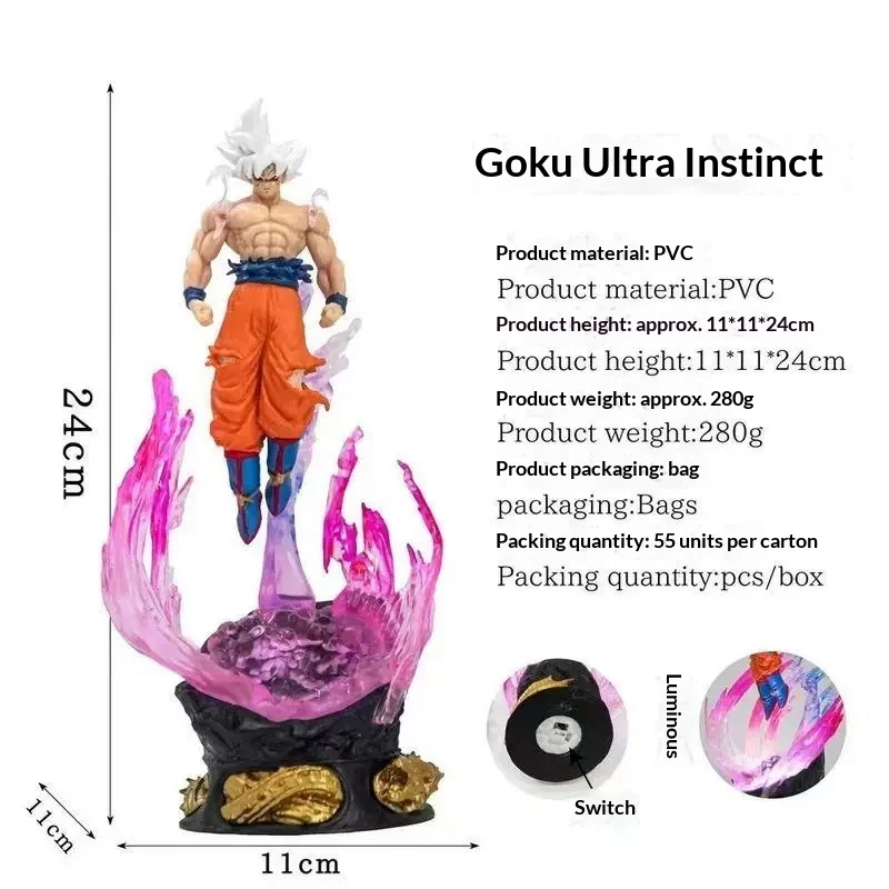 Dragon Ball Ultra Instinct Son Goku White Hair Saiyan Action Figure With Led Light 23cm Collectible Model Desktop Ornament view 6