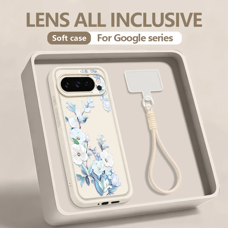 Blumenmuster-Handyhülle für Google Pixel 10 9 Pro XL 10 9 8 7 Pro 9A 8A 7A Stoßfeste Weiche Schutzhülle mit Trageriemen für Pixel 10 9 Pro
