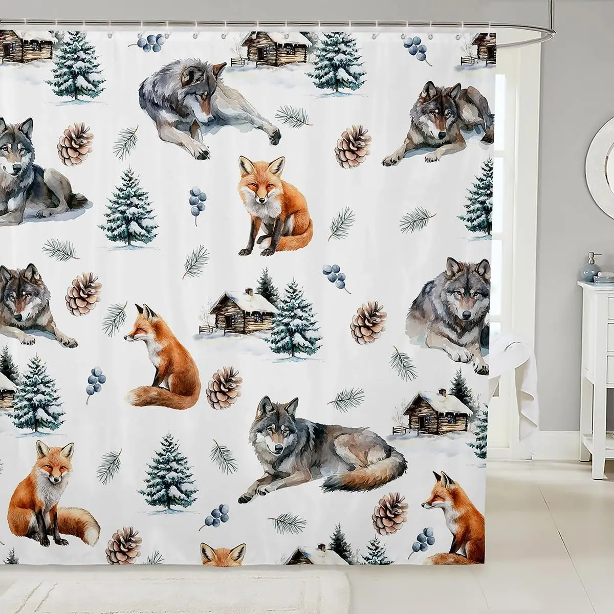 

Erosebridal Wolf Fox Наборы занавесок для душа для ванной комнаты, занавеска для душа с милыми волками и дикими животными в деревенском стиле, зимняя занавеска для ванны в деревенском стиле для фермерского дома