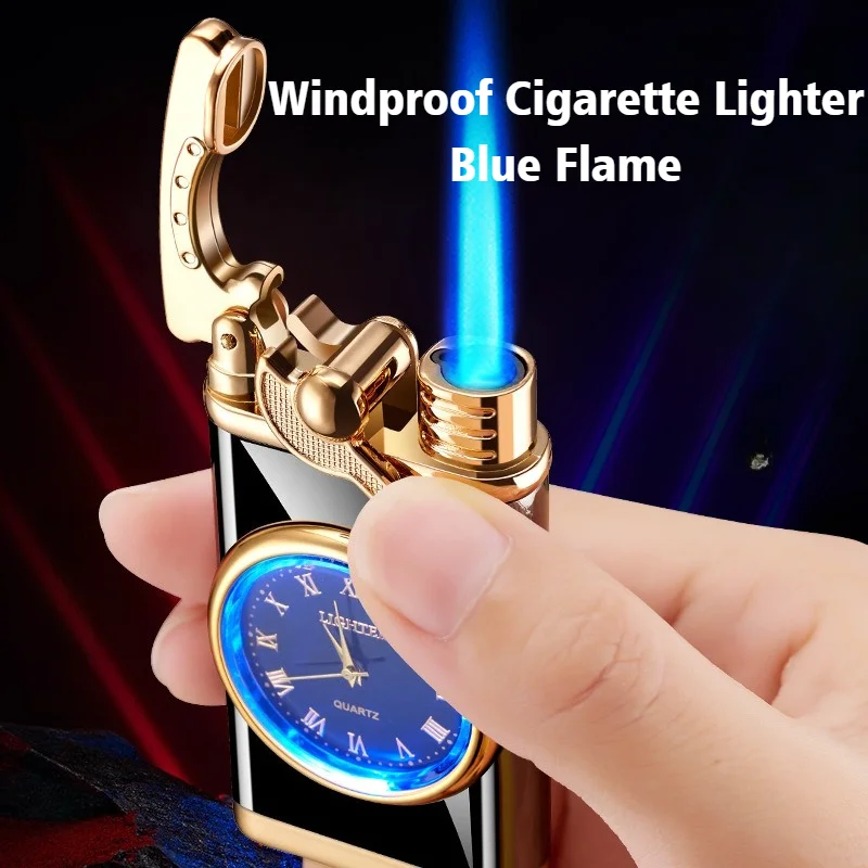 Nieuwe Smart Rocker Horloge Blue Fire Dial Opblaasbare Aansteker voor Rookt Winddicht Open Vlam Sigarettenaanstekers & Roken Accessorie