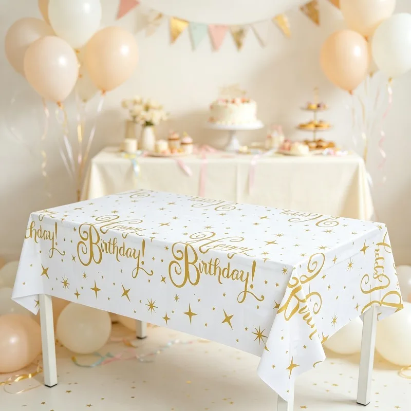 Birthday Theme Party Tablecloth Waterproof Oilproof Disposable Cover for Birthday Fiesta Banquet Table Decoration