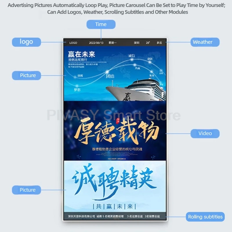 شاشة تلفزيون ذكية كبيرة مقاس 32 40 43 بوصة معلقة لعرض الإعلانات المكتبية شاشة صب لاسلكية LED عالية الوضوح