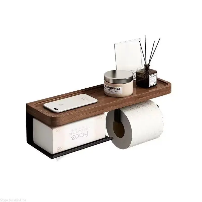 TOILET PAPER HOLDER Walnut tissue box bathroom roll paper rack with aromatherapy air freshener shelf wall