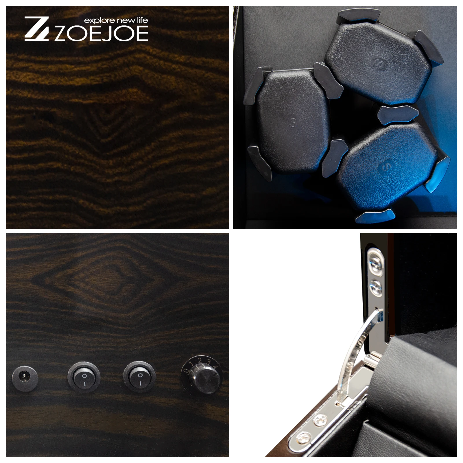 ZOEJOE Enrolador de relógio para enrolamento de relógio, cabo USB, design de luz de energia, superfície de pintura preta, caixas enroladoras de relógio para homens e mulheres