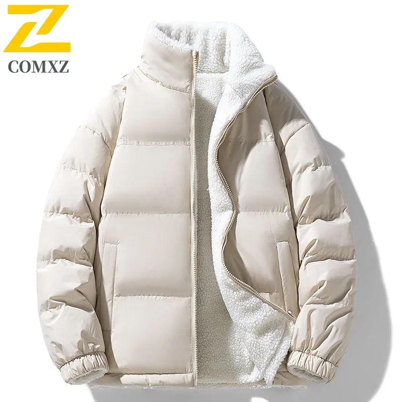 COMXZ Men Winter Jacket Thick Fleece Warm Hiking Daily Commute Windproof Comfortable Padding Coat Stand Collar Bread Jackets