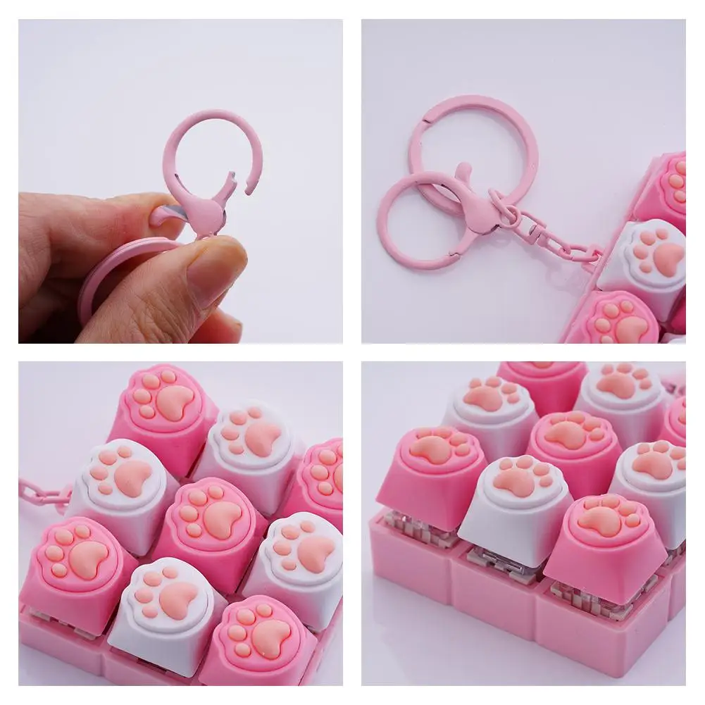 9Keys Cat Paw Keycap Fidget Keychain, LED Light Mechanical Keyboard Keyring for Stress Relief Gift for Women Men Teens Gamer image 5