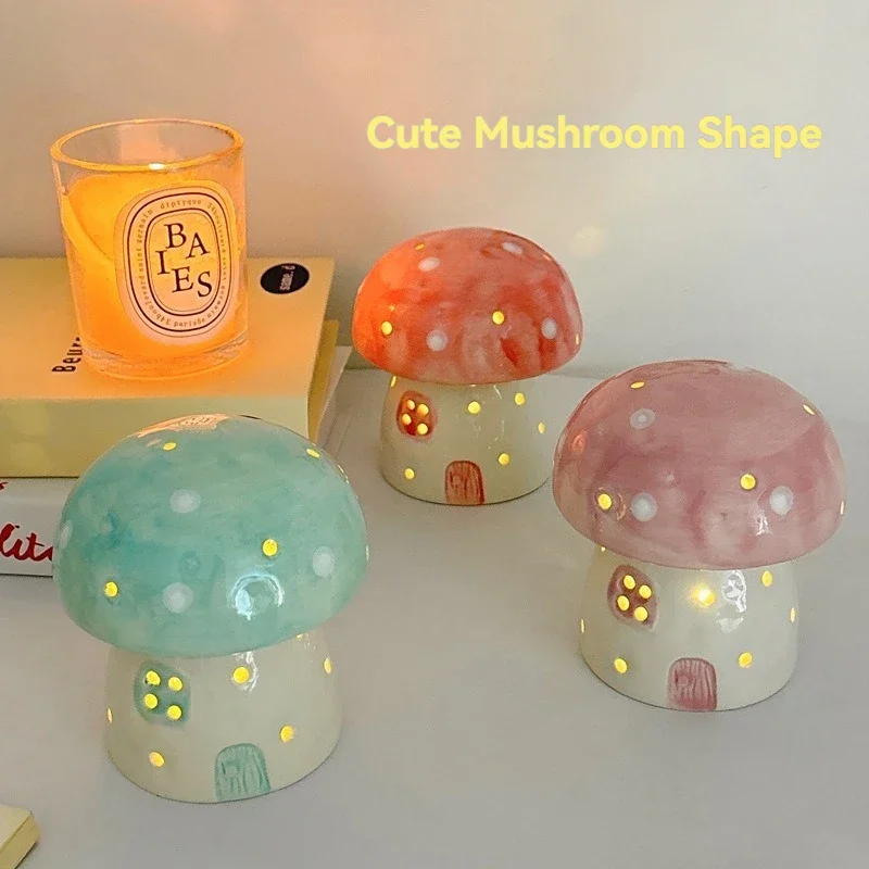 Cute Mushroom LED Night Light Bedside Table Lamp with Touch Switch Room Decoration High-level Environmental Mushroom Lamp