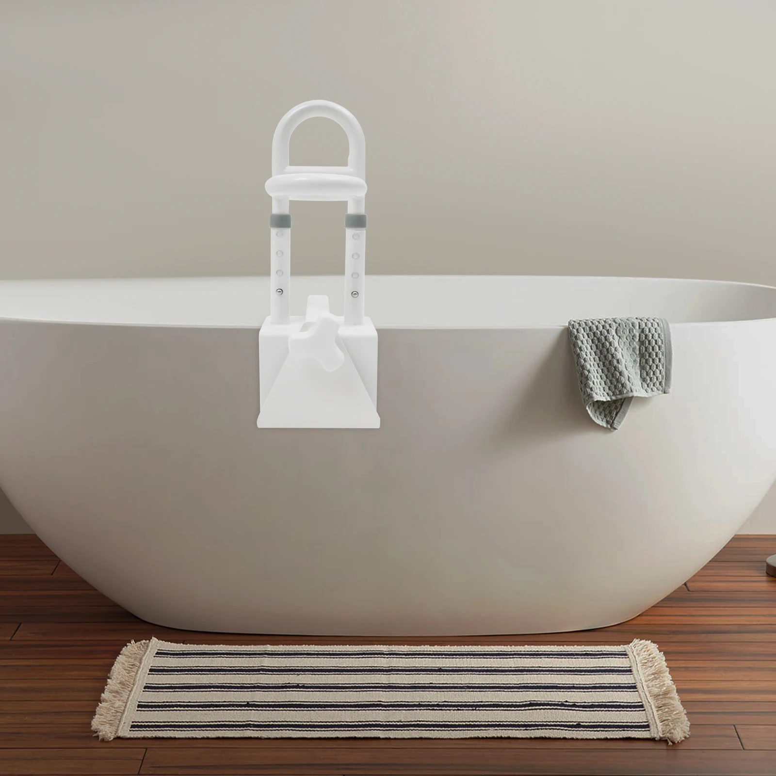 

300lbs No-Drill Bathtub Safety Rail - Adjustable Triple Handle Grip for Elderly (3.5-6.7in Clamp Range)