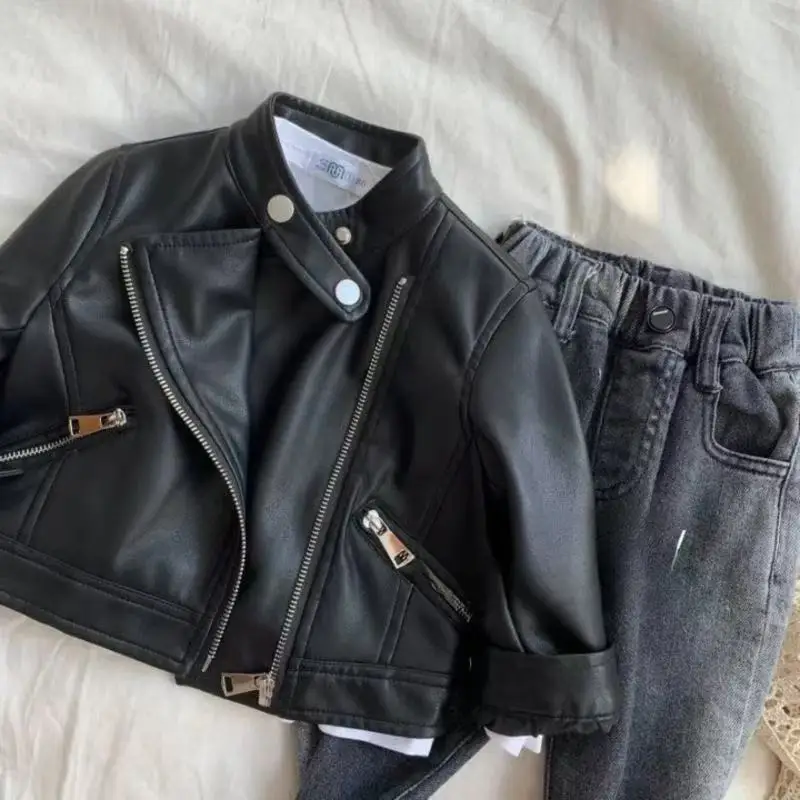 

Spring Autumn Boys Leather Jackets For 1-6 Year 2025 New Classics Handsome Baby Boy Pu Outerwear Kids Clothing Zipper Fly Coats