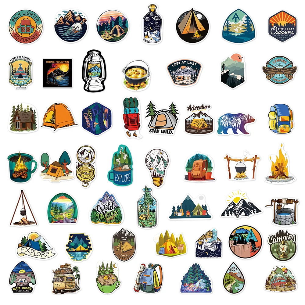 10/30/50pcs Forest Hiking Camping Stickers Outdoor Travel Scenery Sticker Laptop Skateboard Car Bike Motorcycle Waterproof Decal