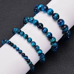 1pc 6/8/10 mm Minimalista Blue Tiger Stone Pulsera de piedra con cuentas Natural Beads Redonde Peeds para decoración diaria 12 mejores brazaletes de ventas Nepal - №4