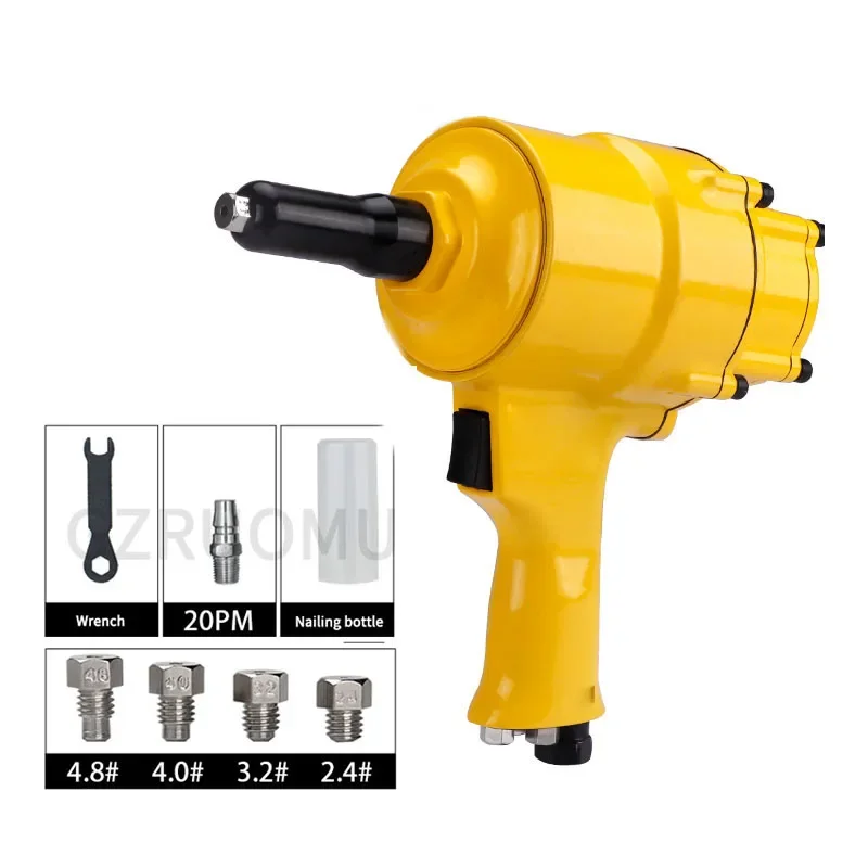 

Handheld Powerful Pneumatic Air Blind Rivet Gun Two-Jaw Automatic Nail Suction Double Cylinder Riveting Tools Pull Force 1848KGS