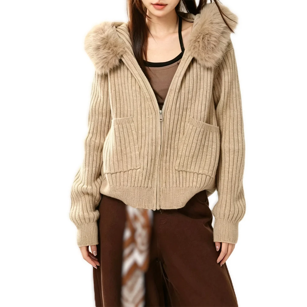 Female Fashion Outerwear Women Hooded Cardigan For Casual Street Wear Polyester Fabric Blend Medium Elasticity Fit