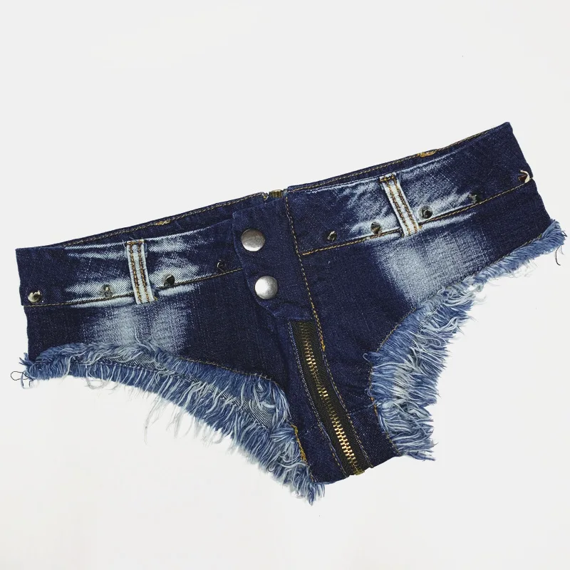 New Ultra-low Waisted Tassel Sexy Zipper Crotch Denim Jeans for Female Internet Celebrities Live Streaming Nightclub Hot Pants