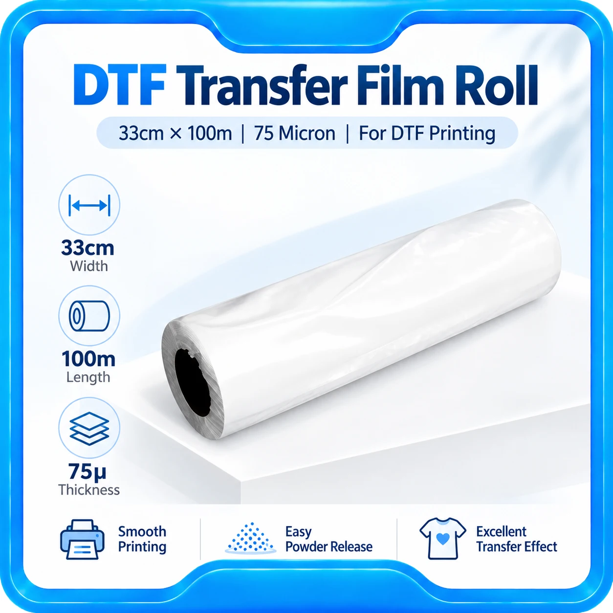 1 Roll A3+ 33cm*100M PET Film DTF Film Printing Direct Transfer Film for I3200 L1800 7880 DX5 DTF Printer 75 Micron DTF Film