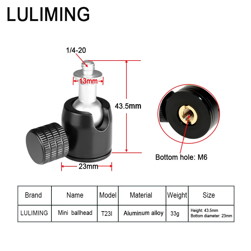 Tripod Camera Ballhead Photography Live Broadcast  Accessories 1/4 3/8 M4 M5 M6 Interface Aluminum Alloy Mini Camera  Ball head