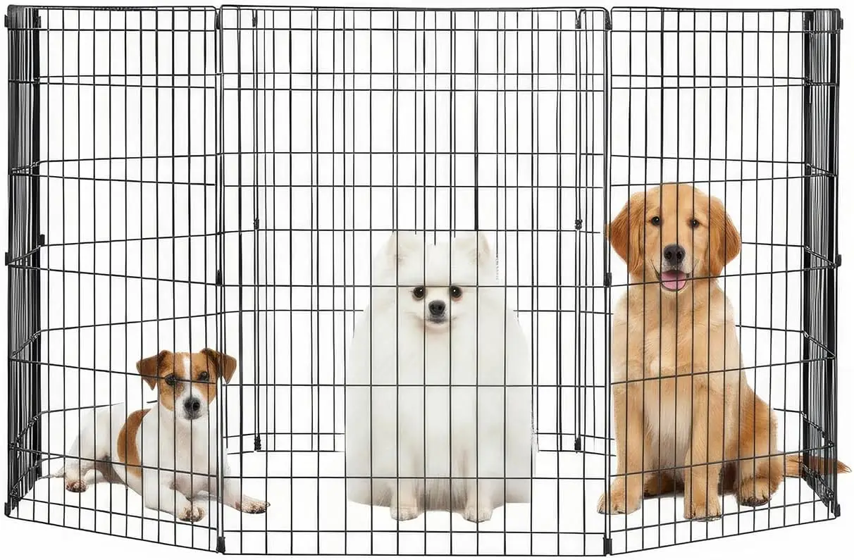 

36 Inch Metal Dog Playpen Indoor Outdoor Portable Folding Pet Fence Black 8 Panel Exercise Pen