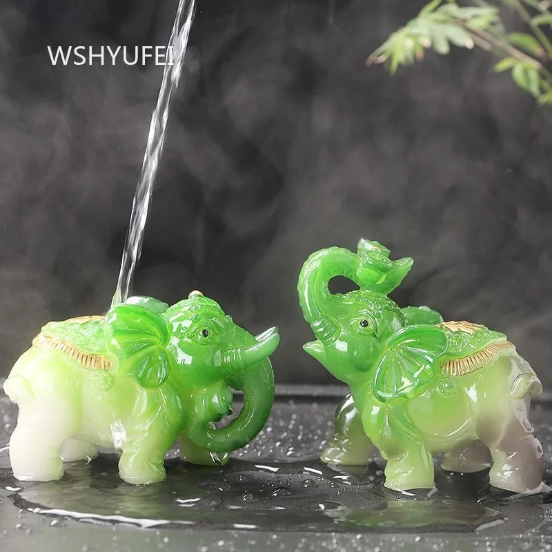Color Changing Tea Pet Ornament Home Elephant Auspicious Desktop Decoration A Pair of Elephants Playing Tea Resin Crafts