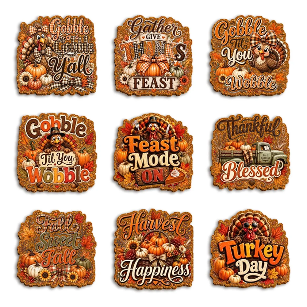 Blessed Thanksgiving Day Turkey Day Color Glitter Acrylic Flatback for Badge Hair Bow Keychain Reel Clip Decoration