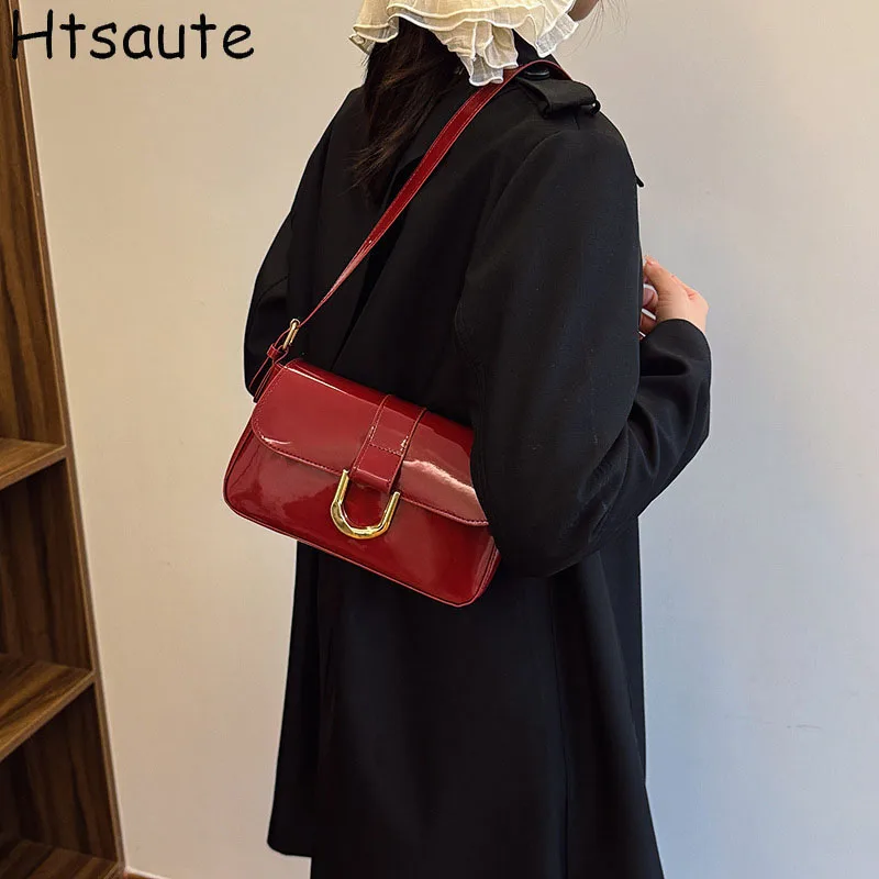 

Retro PU Leather Shoulder Bag For Women Luxury Flap Crossbody Bag Solid Color Underarm Tote Crossbody Bag Lady Small Handbag
