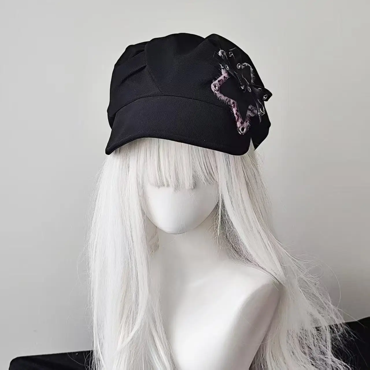 حار فتاة الوردي ليوبارد طباعة ستار الشرير قبعة لوليتا صور Y2K ثقافة فرعية النمط الياباني الرجعية قبعة الباردة قبعة المثمن قبعة قبعة #5