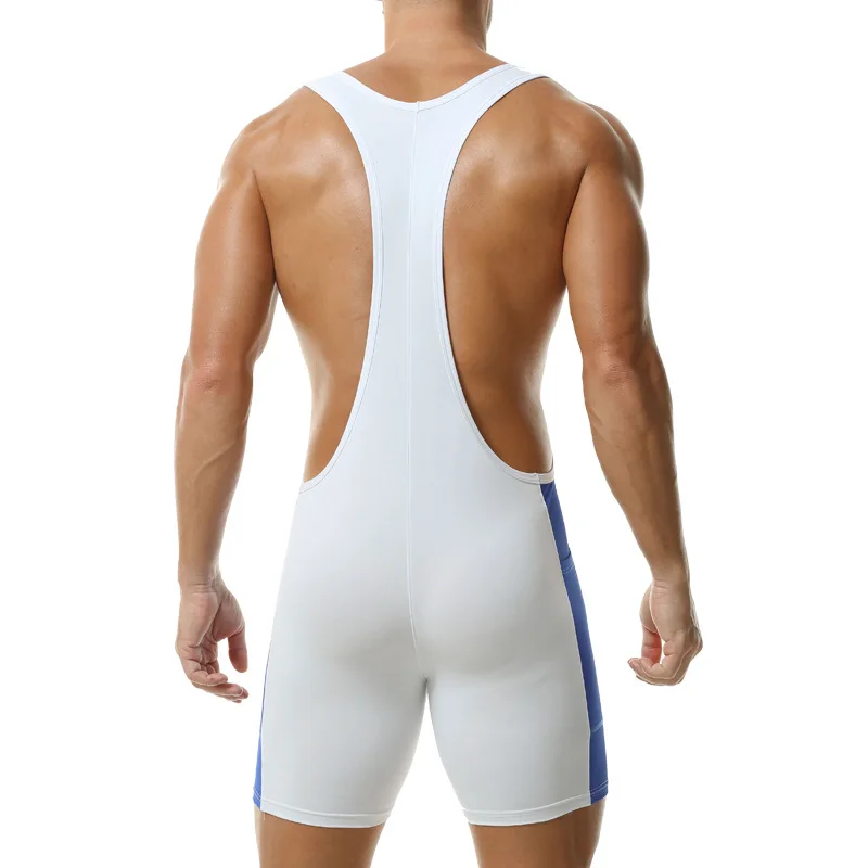 Men Solid Wrestling Singlet Cami Strap Bodysuit Underwear Performance Costume Gym Fitness Workout Suit