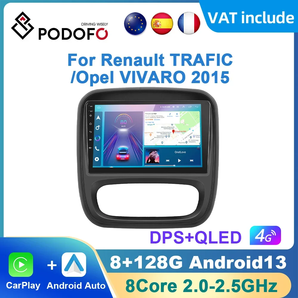 Podofo Android Carplay Car Radio For Renault Trafic 3 2014-2021 For Opel Vivaro B 2014-2018 Android Auto Multimedia GPS WIFI